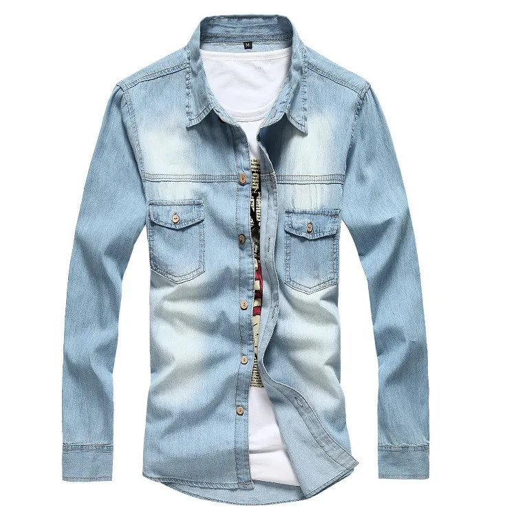 Spring New Brand Men Slim Fit Casual Jeans Shirt Male Long Sleeve Denim ...