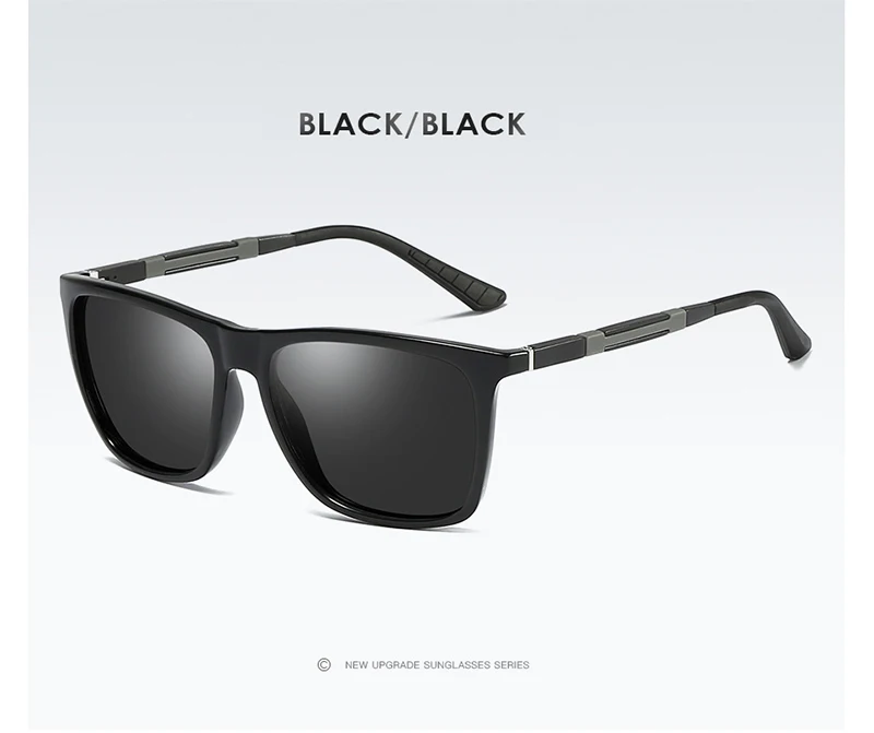 Black Black AORON Мужские поляризационные солнцезащитные очки, мужские классические Квадратные Зеркальные Солнцезащитные очки, очки из алюминия и магния, UV400 - Цвет линз: Black Black