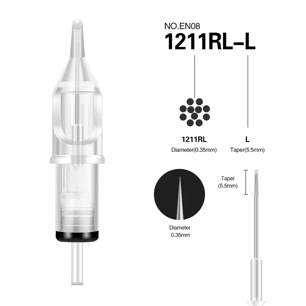Клеймо 20 шт картридж иглы Одноразовые стерилизованные Перманентный макияж пирсинг иглы для татуировки пистолет машина EN08-RL - Габаритные размеры: EN08-1211RL