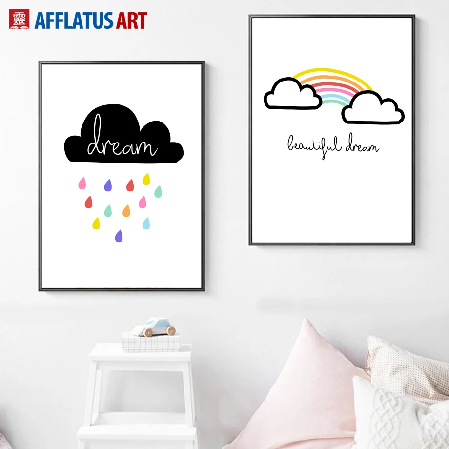 

AFFLATUS Cloud Rainbow Nordic Poster Wall Art Print Canvas Painting Cartoon Wall Pictures For Kids Room Baby Room Pop Art Decor