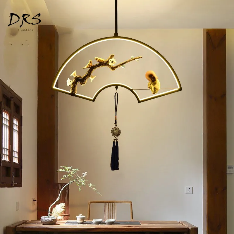 

New Chinese Chandeliers Creative Led Luminaire Study Bar Tea Room Bedside Zen Bird Lighting Pendant Lamps Hanging Lamps