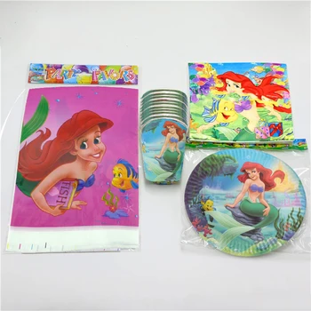 

61PCS Happy Baby Shower Little Mermaid Theme Tableware Set Girls Favors Tablecloth Decoration Napkins Birthday Party Cups Plates