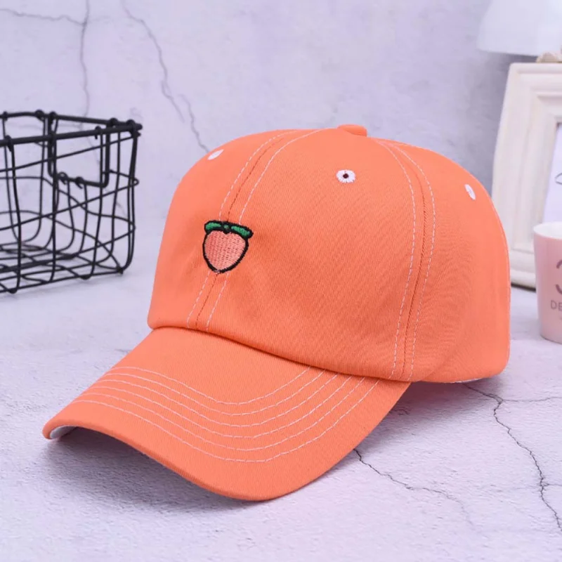 Cute Fruit Embroidery Cow Baseball Cap Striped Adjustable Caps Fit