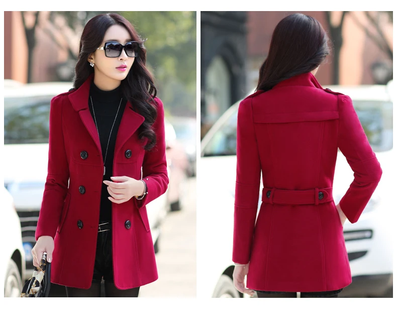 2018  Autumn and winter new female woolen coat short Korean version of the slim slimming lapel double-breasted woolen coat female tide (12)