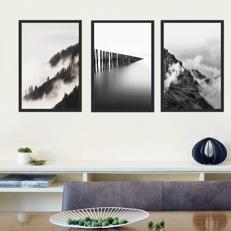 In Bianco E Nero Stile Foresta Di Montagna Naturale Pitture Murali Soggiorno Decorazione Di Arte Quadri Su Tela Pittura Stampe Senza Cornice Decorative Pictures Wall Picturespainting Print Aliexpress