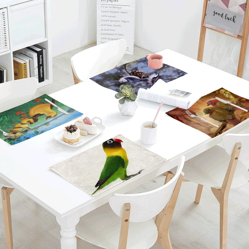 

Spring Bird Dew Linens Table Napkins Tea printed Place Mat Birds Swan Polyester Servilletas Para Bodas Design Party Decoration