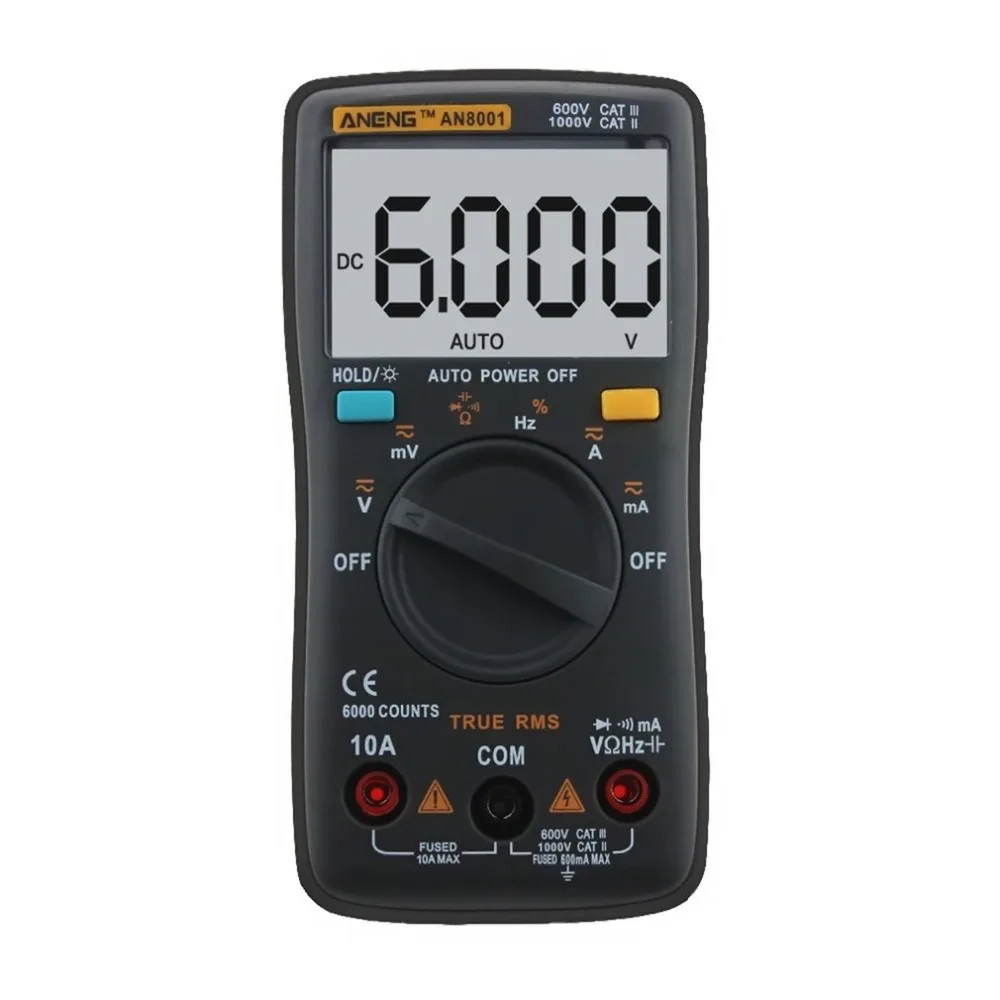 

Professional Digital Multimeter AN8001 LCD Display Digital Multimeter 6000 Counts AC/DC Ammeter Voltmeter Ohm Meter Tester