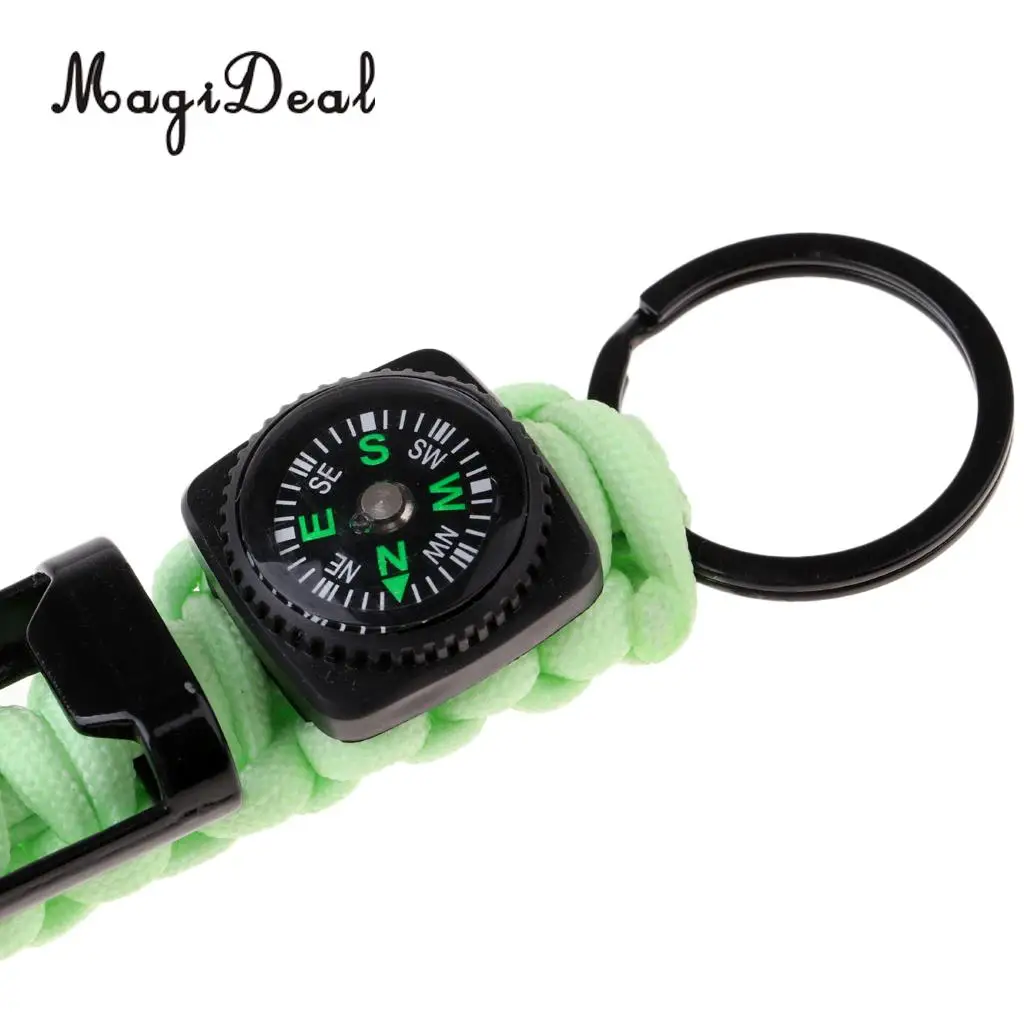 MagiDeal Outdoor Parachute Cord Lanyard w/ Compass Keychain Bottle Opener Noctilucent in the night