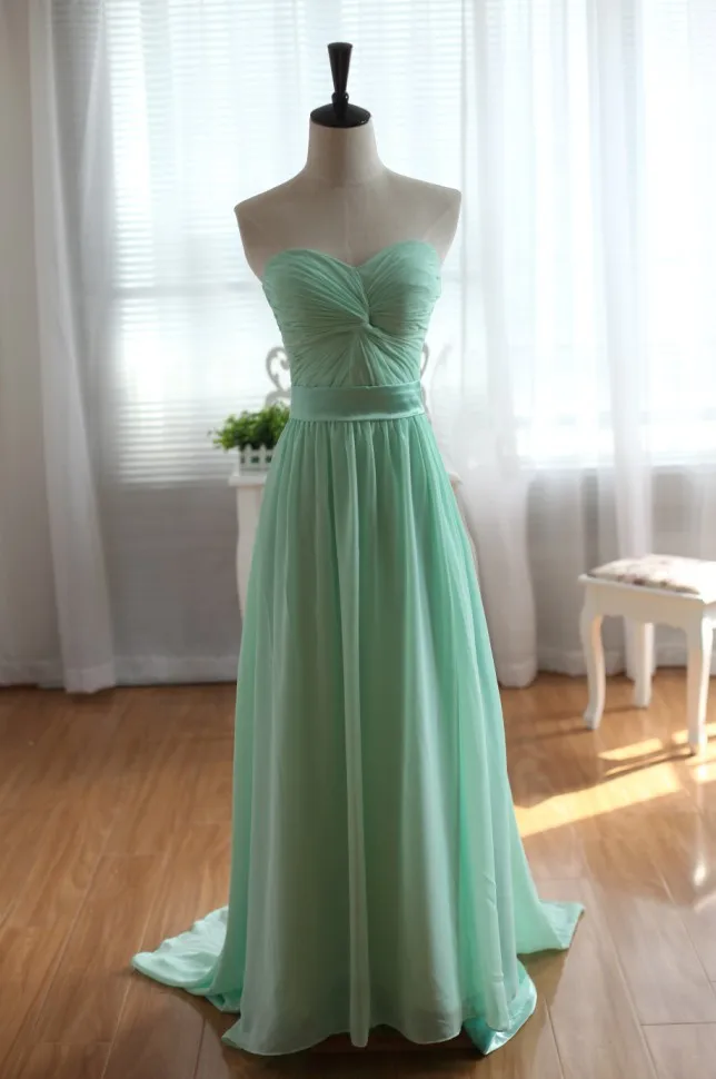 Mint Green Sweetheart Chiffon Strapless Lace Up Bridesmaid/Prom Dress ...