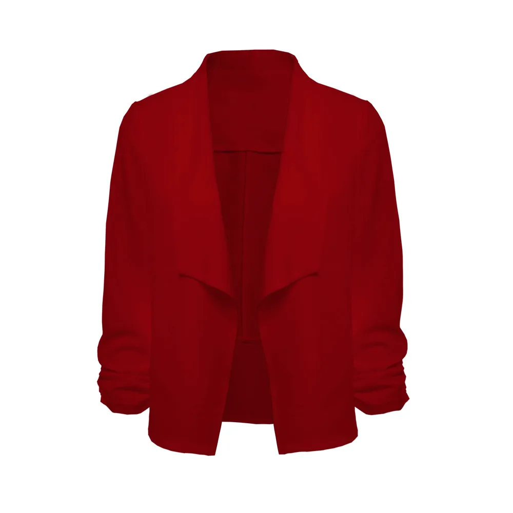 Женский пиджак Manteau Femme Hiver, Женский блейзер с рукавом 3/4, короткий кардиган с открытой передней частью, пиджак, офисное пальто W510