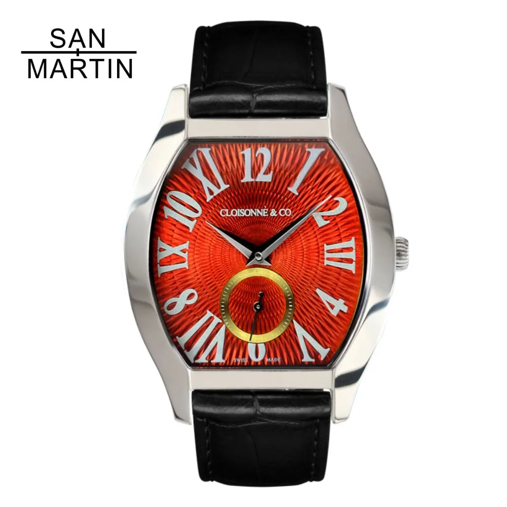 San Martin Женские винтажные часы Tonneau автоматические с эмалью 18 К золотым
