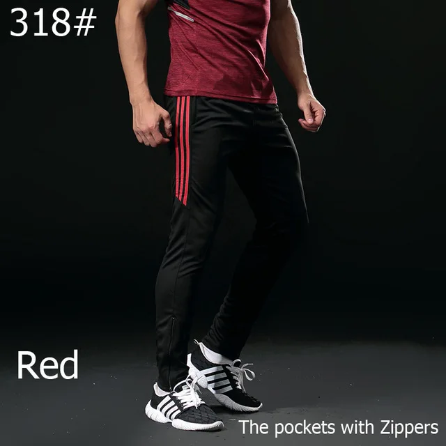 Зимние футбольные штаны, тонкие трикотажные спортивные штаны для бега, профессиональные футбольные тренировочные штаны для бега, спортивные брюки, штаны для бега - Цвет: 318 black red