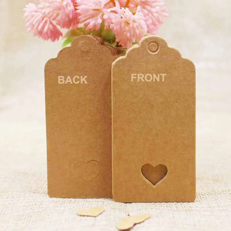 

2018 new 100Pcs DIY Kraft/black/white Paper Tags with heart cut Label Luggage hang tag Wedding Note Blank price Hang tag 8*4cm