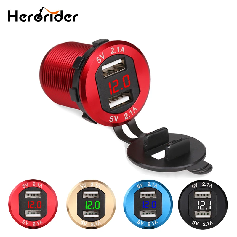 Dual Usb Car Charger For Motorcycle Auto Truck Atv Boat Car Voltmeter Meter Socket Charger Power