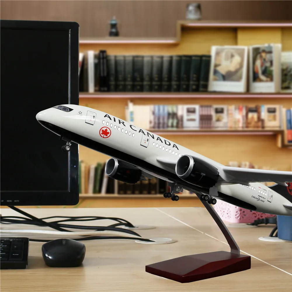 46 см 1:130 литья под давлением модель самолета Канада Airbus B787-Black со светодиодный подсветкой(Touch или Звук управление) самолет для украшения или под