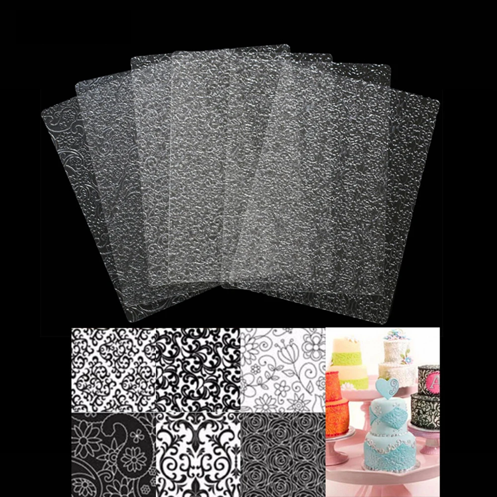 

6pcs Bakeware Texture Sheet Set Cookie Texture Mat Sugar Craft Decoration Baking Tool Fondant Cake Mold Transparent Lace Texture