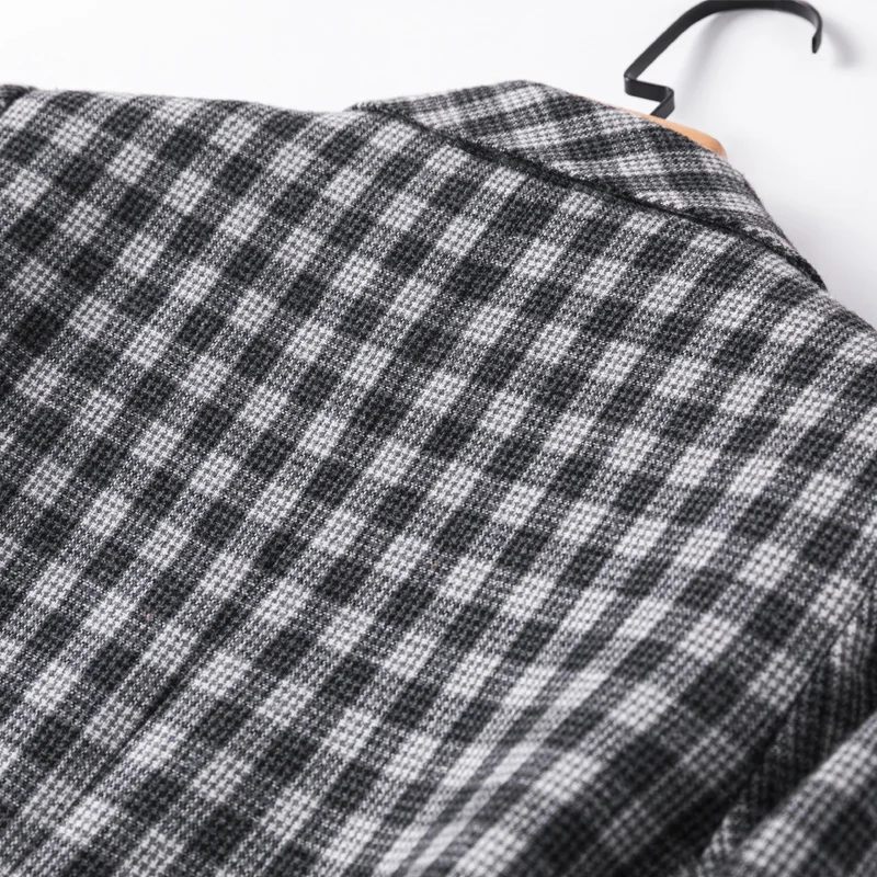 Shuchan Long Jackets Women Plaid Women Blazers 2019 Woman Clothes Single Breasted Pockets Autumn Winter 2019 New Items