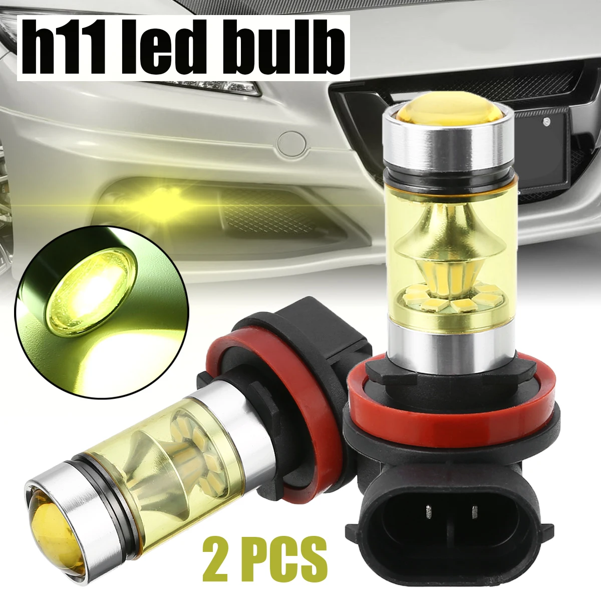 1 Pair H11 H8 100W LED Car Fog Light Bulbs 12V 100W 4300K Yellow Car Fog Driving DRL Daytime Running Light Bulb Universal