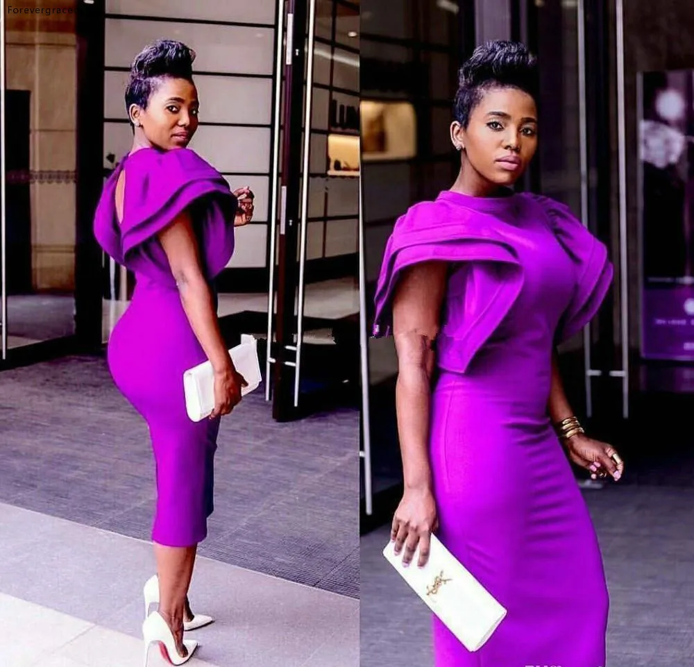 South African Dubai High Neck Purple Prom Cocktail Dress 2017 Sheath Tea-Length Nigerian Formal Evening Gowns Prom Dresses Custom Made  114 (2)