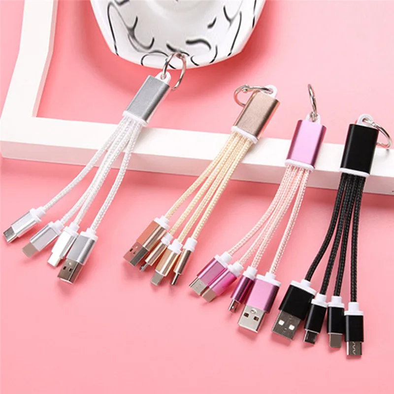 

USB Cable Metal keyring Micro USB Data Cord Charger Car key chain cable 13.5cm For iPhone fo Android