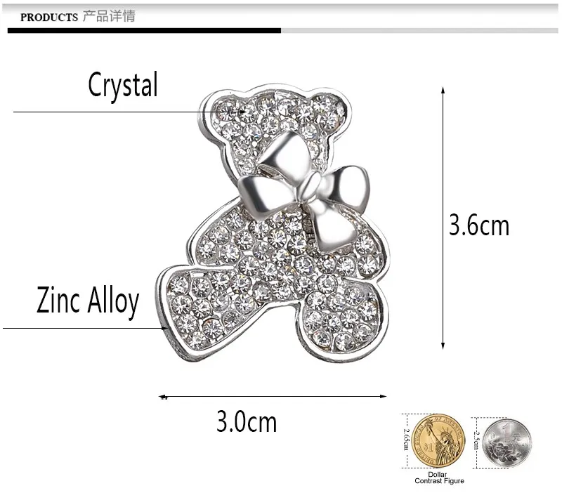 Милая Хрустальная брошь с медвежонком, милый галстук-бабочка, маленький медведь, броши, украшения, большие стразы, корсаж для женских шляп, бижутерия