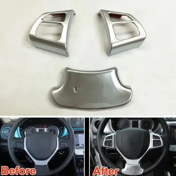 

Car Styling 3Pcs ABS Interior Steering Wheel Moulding Button Cover Trim Frame Decoration For Suzuki Vitara 2016