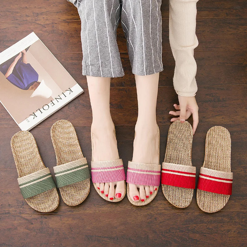 

4061P Couples flax shoes female season indoor home use bathroom anti-skid soft bottom male office