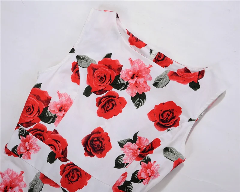 Kostlish Print Summer Dress Women 2017 Sleeveless Big Swing Belt Tunic Vintage Dress Elegant Rockabilly Party Dresses Sundress (65)