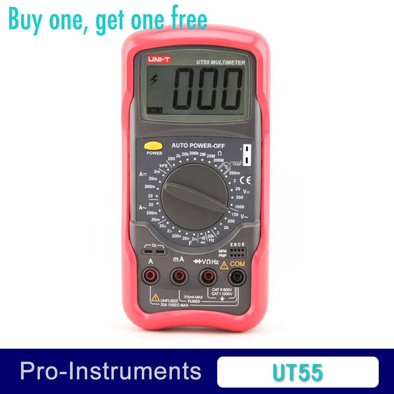 

UNI-T UT55 Digital Multimeter 1000V 20A DMM AC DC Voltmeter Resistance Diode Temperature test Palmsize Max Holster