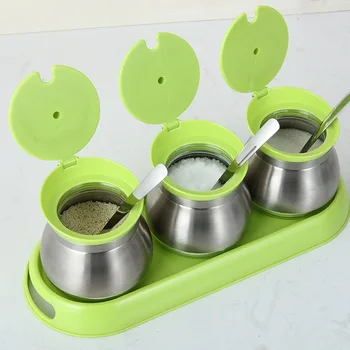 

Stainless steel seasoning jar set household glass seasoning box put salt MSG kitchen supplies ZP12201403