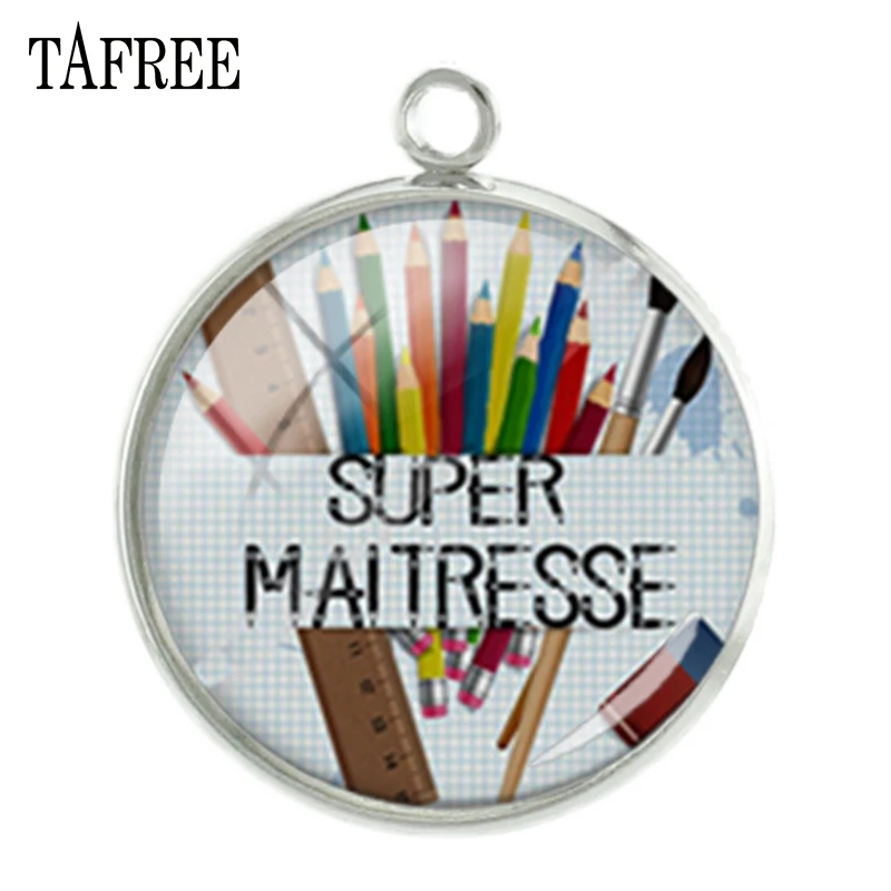 

TAFREE SUPER TEACHER Pencils Ruler Picture Cabochon Dome Charms New Selling Pendant Jewelry H130