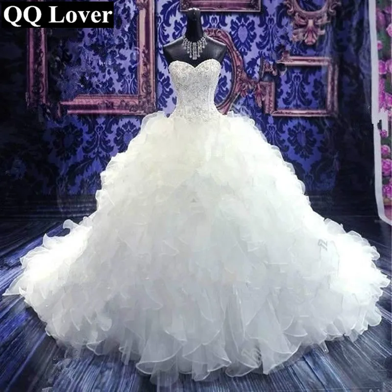 QQ Lover 2021 Элегантное свадебное платье с бусинами и оборками Часовня Поезд