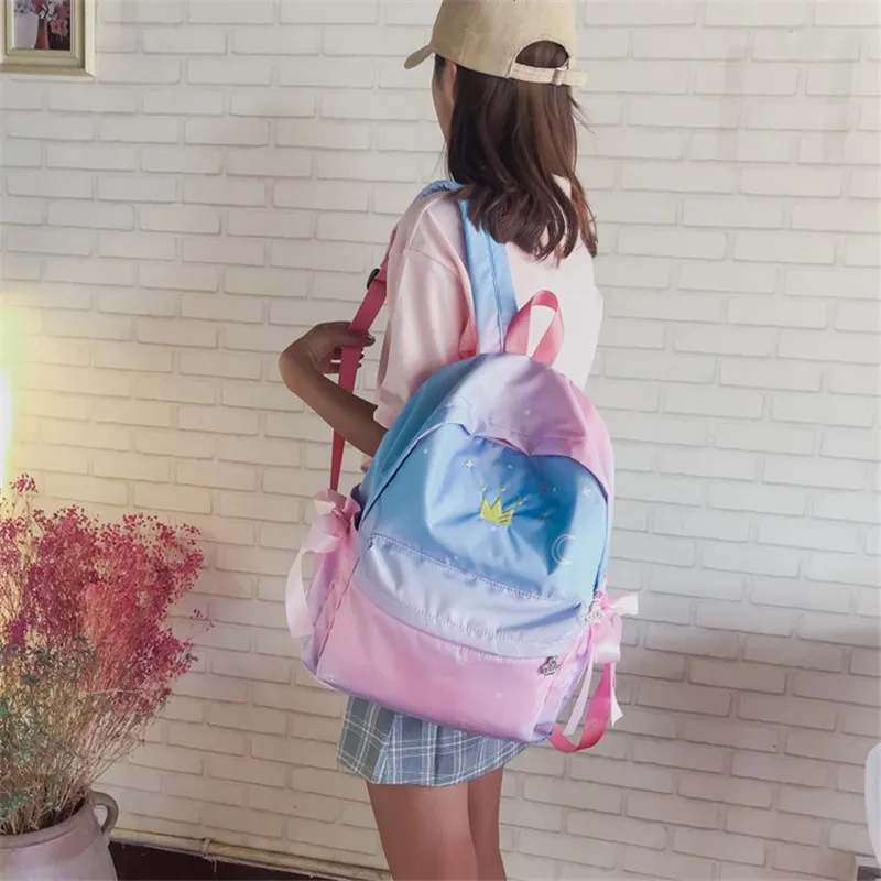 

Cute Girl Dreamy Backpack Crown Embroidery School Shoulder Bags Daypacks Women Ribbons Lolita Schoolbag Bookbag Mochila