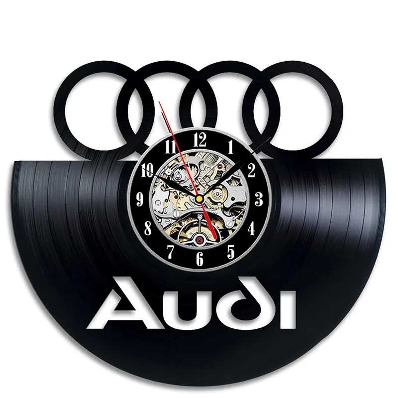 Черный полый звуковой логотип cd пластинка настенные часы Audi подарок искусство Декор светодиодный запись старинное украшение персонализированные домашний декор