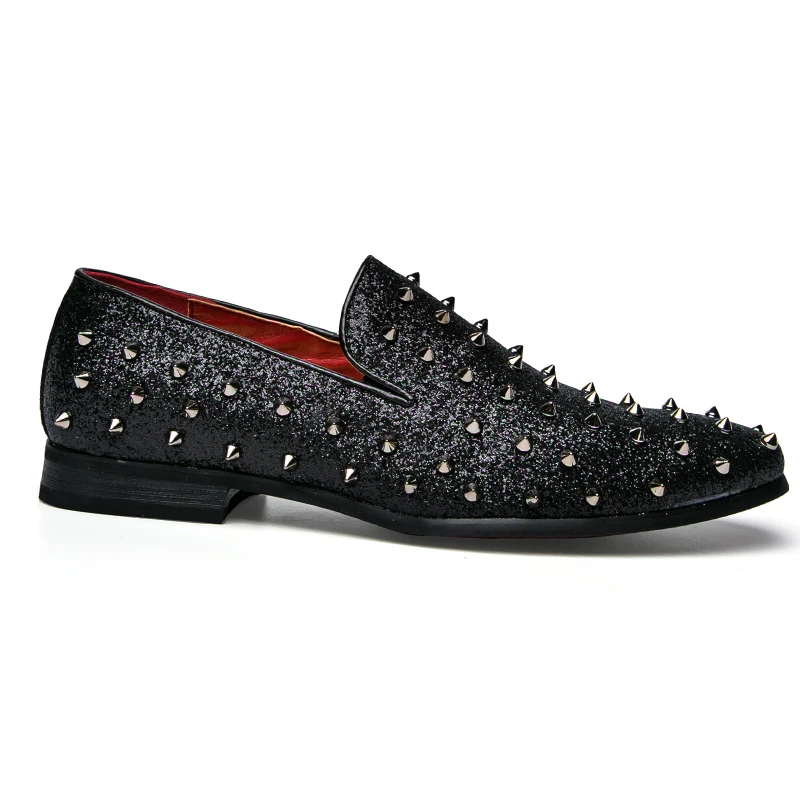 men's spike dress shoes italian silver gold slip on rhinestone loafers 2017 luxury brand unique cool male studded footwear flats (39)