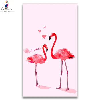

Pair Flamingo Animal painting draw coloring pictures by numbers with kits symbolize Love forever with frame diy paint on canvas