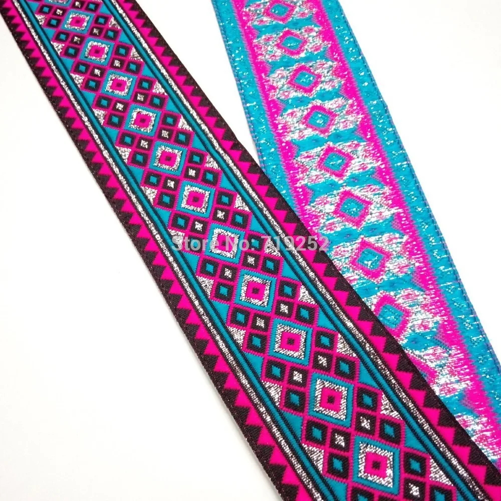 5cm 50mm 2'' Ethnic Rhombus Blocks Zigzag Border Costume Curtain Laciness Lace National Jacquard Ribbon Embroidery Woven Webbing