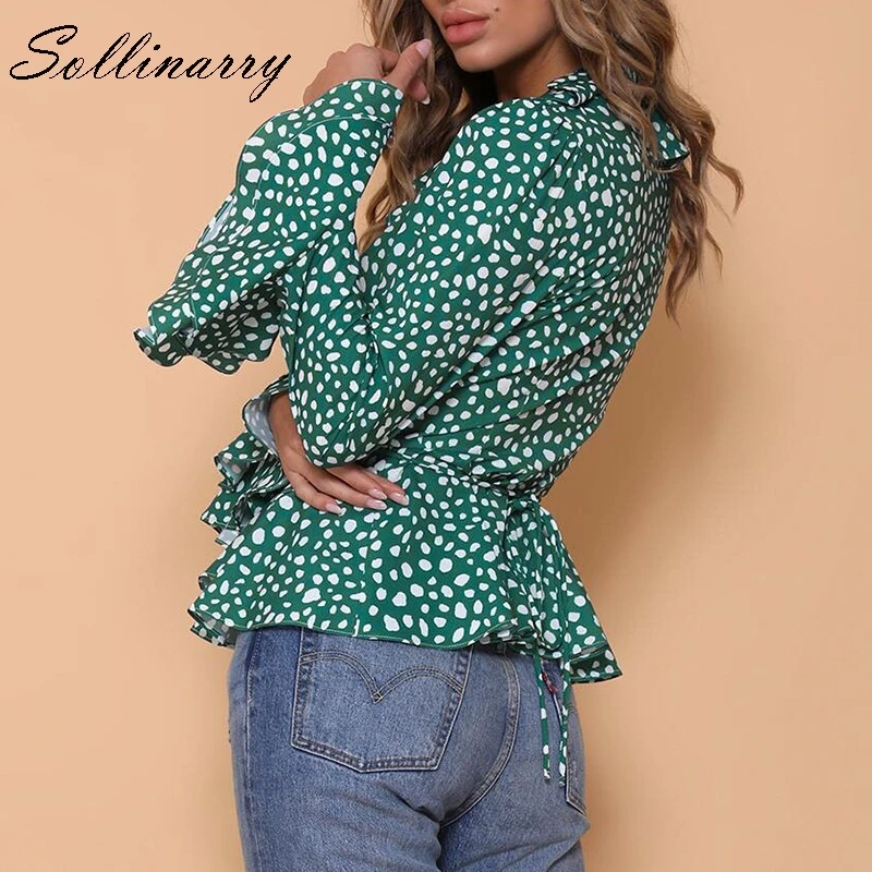 Sollinarry Polk Dot Летняя женская блузка и топы офисные женские сексуальные блузки
