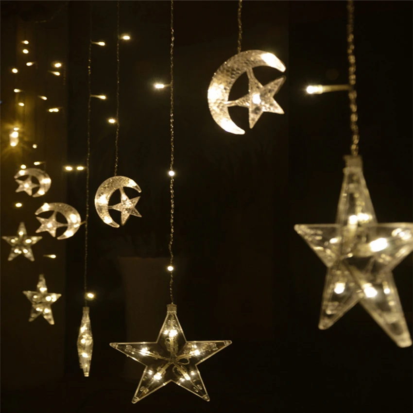 

LFH Romantic Star Moon LED Curtain String Night Lights 8 Flashing Modes Memory Used for Wedding Home Bedroom Party Decoration