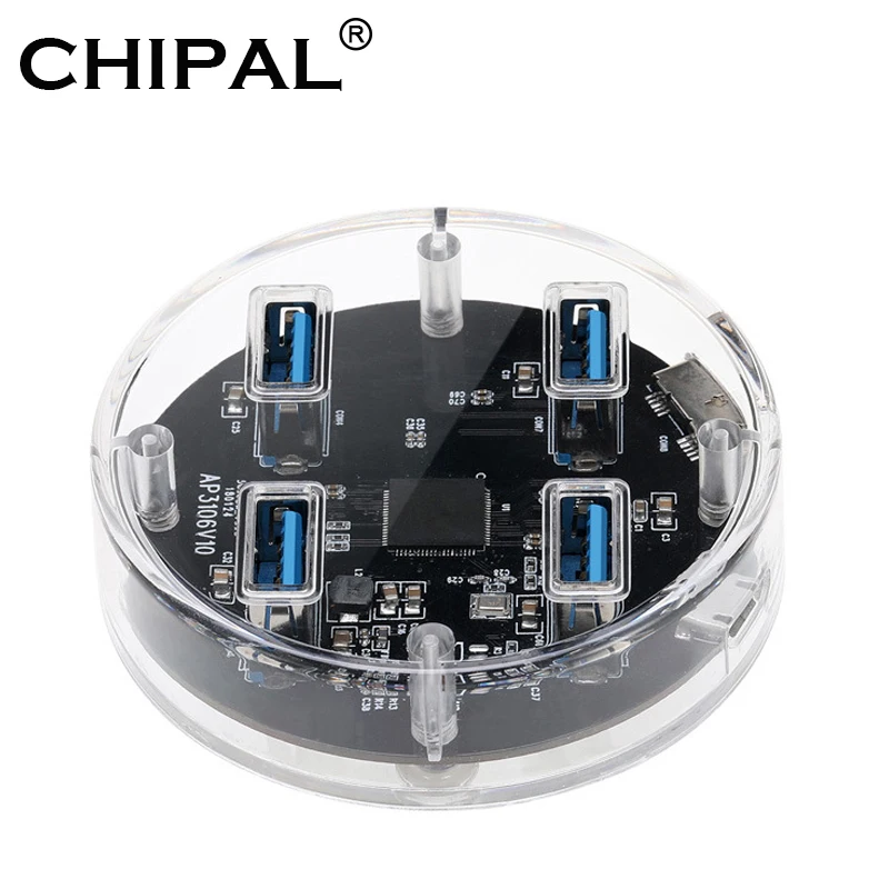 CHIPAL Прозрачный 5 Гбит/с USB 3,0 концентратор 4 порта разветвитель внешний Micro USB 2,0 3,0 блок питания для Windows Mac Linux ноутбук ПК