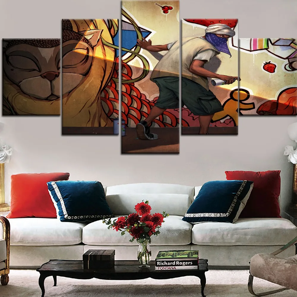 

Top-Rated HD Printing Painting 5 Pieces Artistic Graffiti Masked Men Type Poster Home Decoative Living Room Or Bedroom Framework