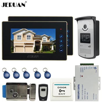 

JERUAN 7`` touch key Color Screen Video DoorPhone Intercom System 2 Monitor +700TVL RFID Access Camera + Electronic lock