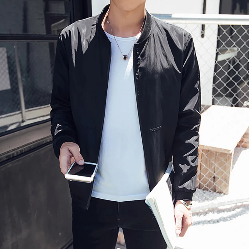 

2019 Spring Autumn Men's Jackets Solid Fashion Coats Male Casual Slim Stand Collar Bomber Jacket Men Overcoat 5XL Y1