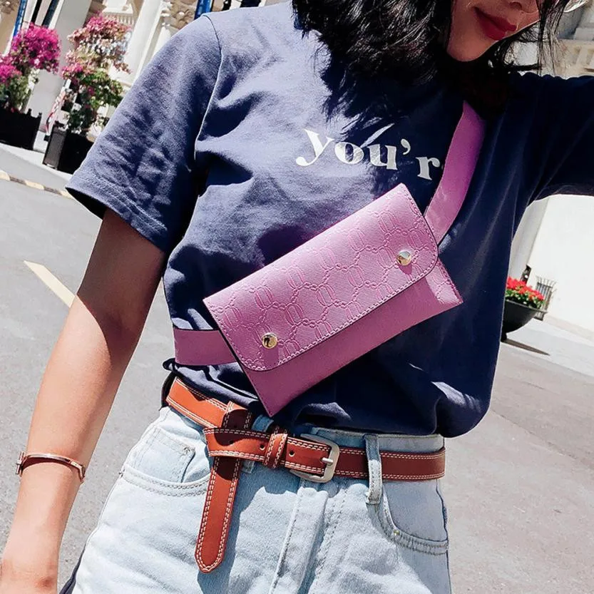 Women Fashion Chest Bag Waist Packs Pure Color Square Leather Messenger