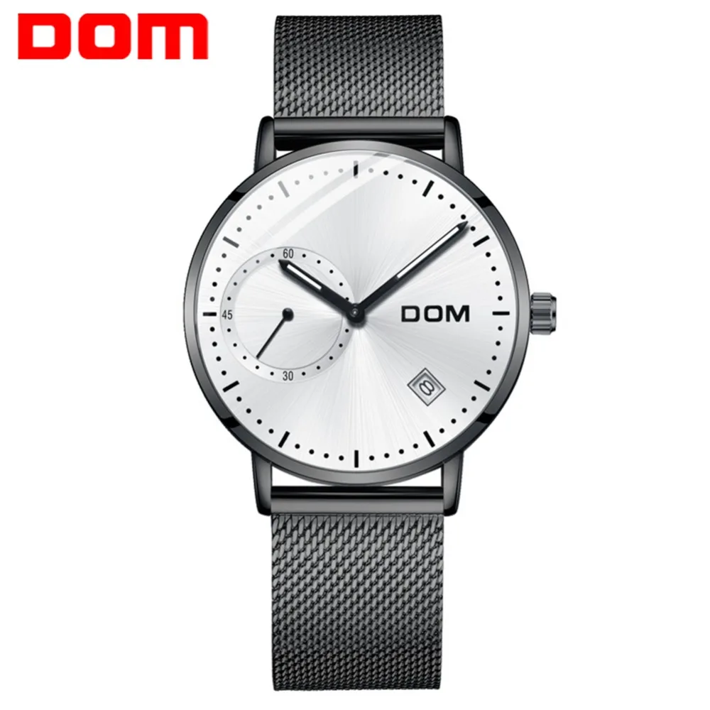 

DOM Minimalist Men Watch 2018 New Luxury Brand Waterproof Quartz Stainless Steel Bracelet Black Calendar relogio feminino M-302