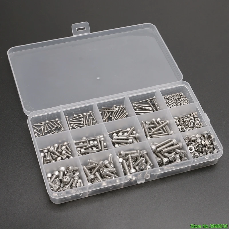

480PCS M2/M3/M4 Stainless Steel Hex Socket Screws Head Cap Screw Nut Kit