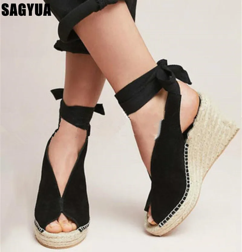 

New women sandals summer Fish mouth Weaving platform shoes ladies Ankle strap Thick bottom big size 43 shallow woman shoes Z228