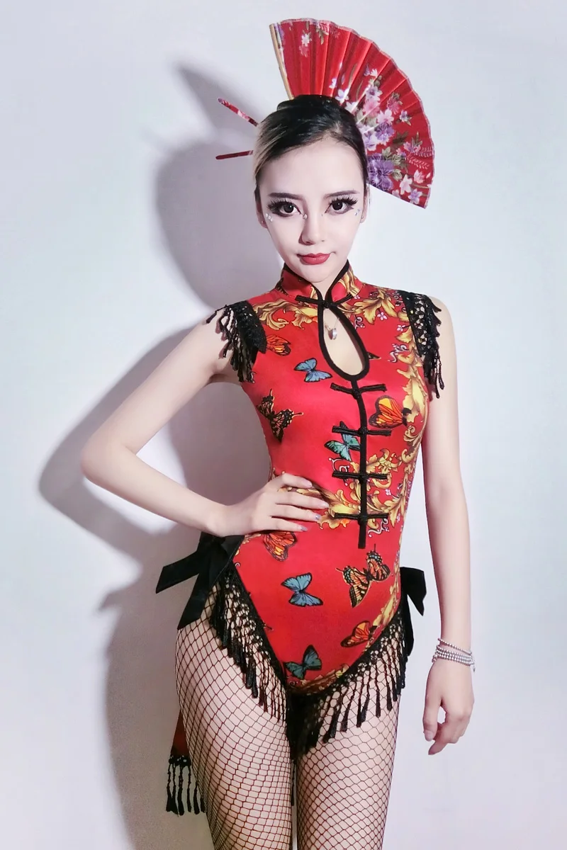 Новый танцевальный костюм Cheongsam цельный с кисточками Gogo Night DS новый для леди|costume