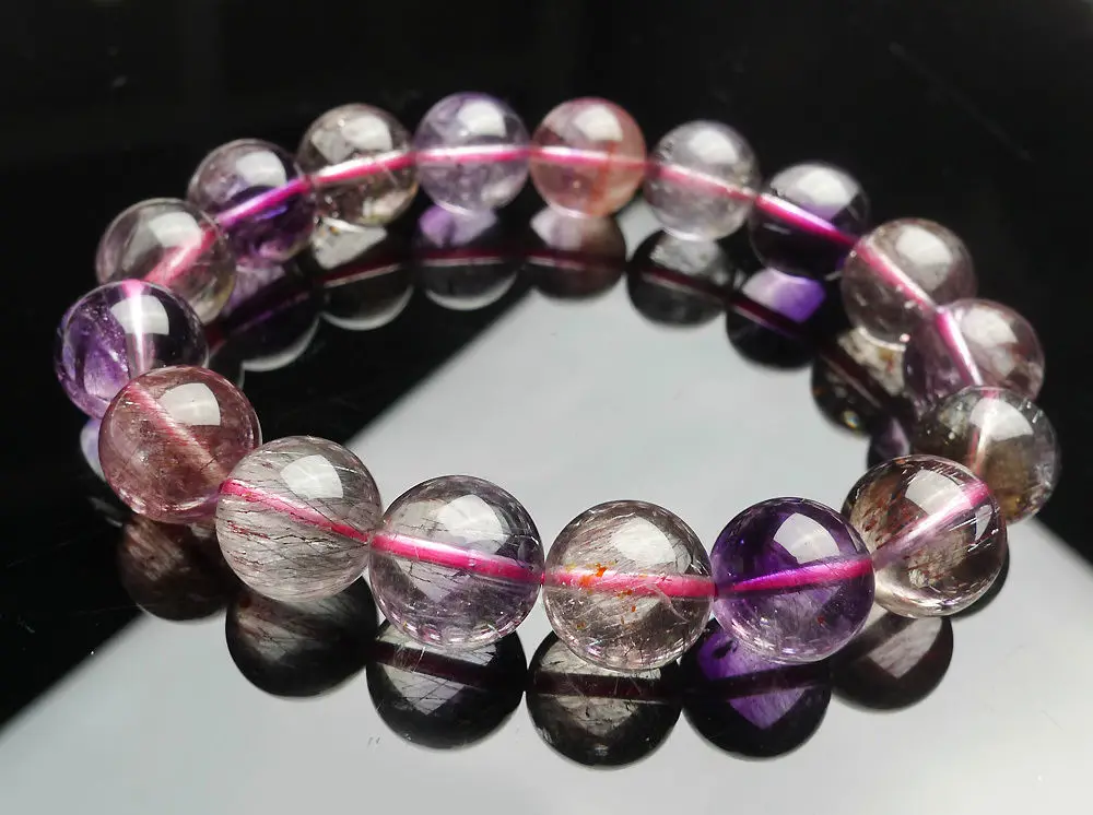 

435 Natural Super Seven 7 Hair Rutile Beads Melody Stone Beads Bracelet AAAA