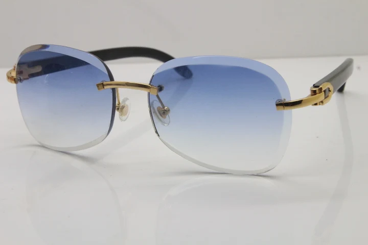 2018 New Cartier Rimless  T8200847 Black Buffalo Horn Sunglasses in Gold Blue Lens (1)